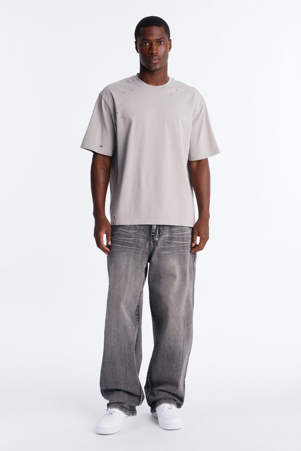 Destructed Crewneck Tee - Grey image 2