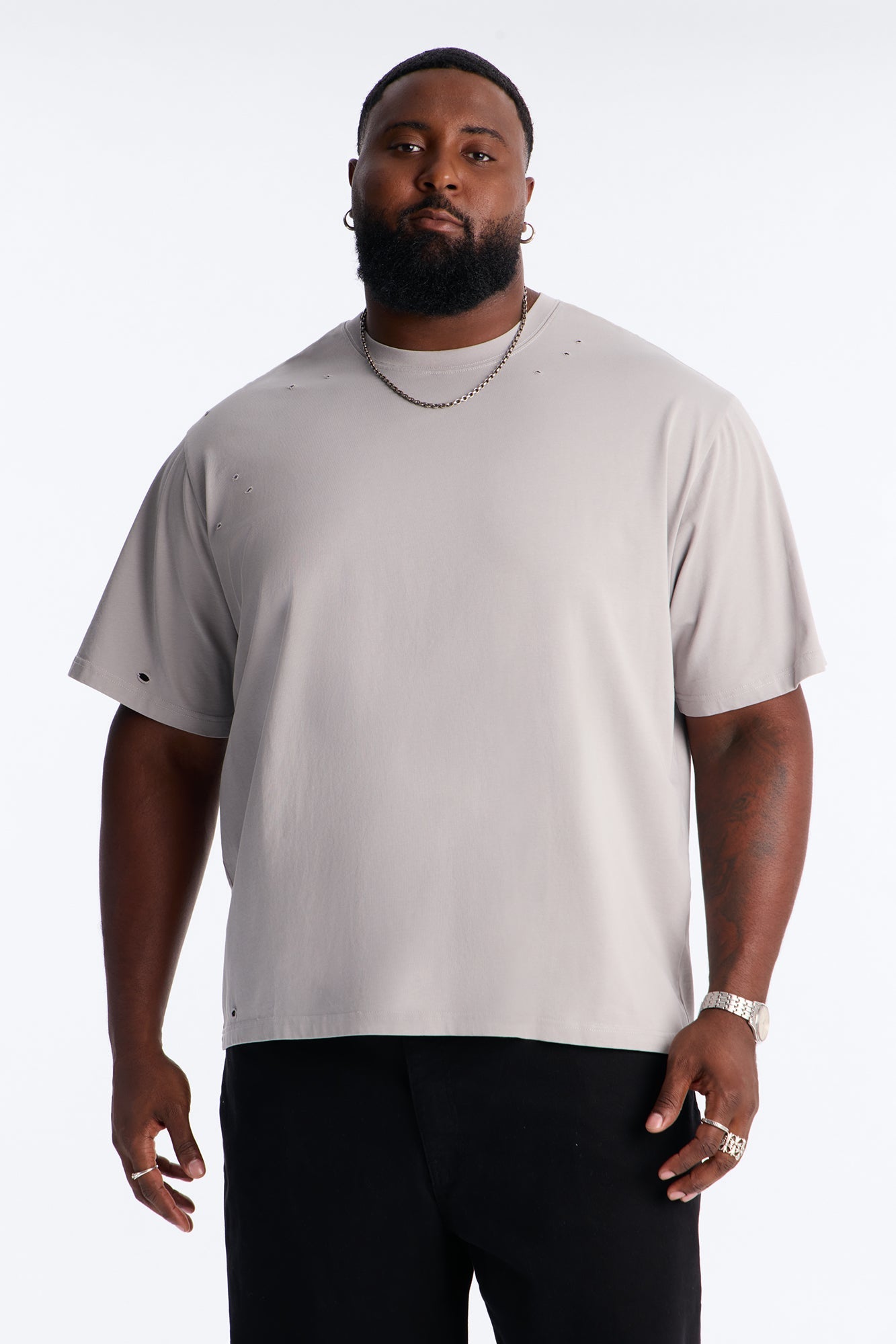 Destructed Crewneck Tee - Grey
