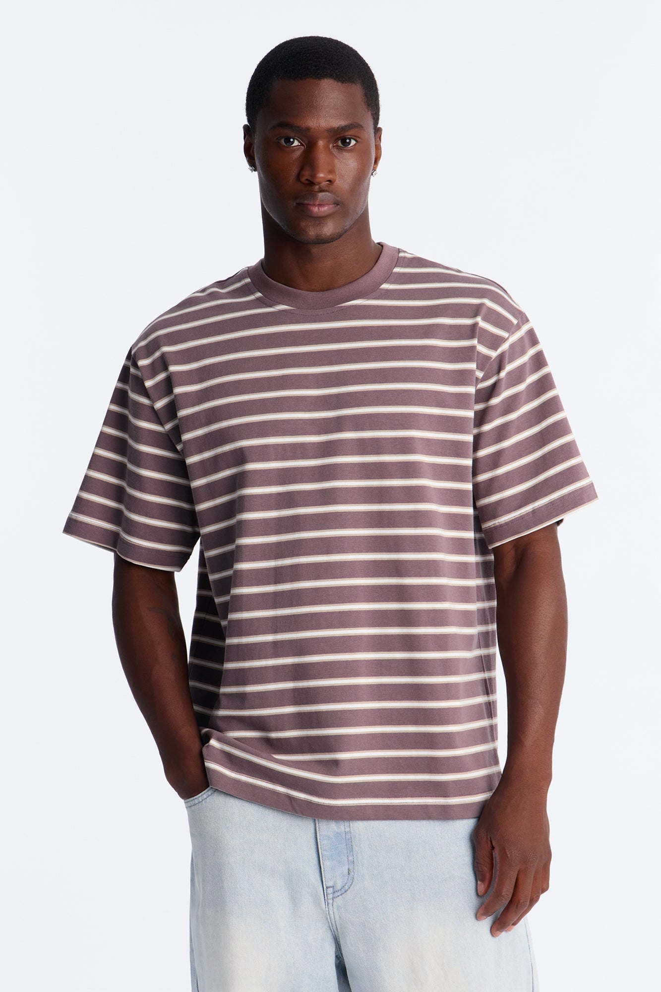 Levitt Stripe Relaxed Crewneck Tee - Purple/combo image 1
