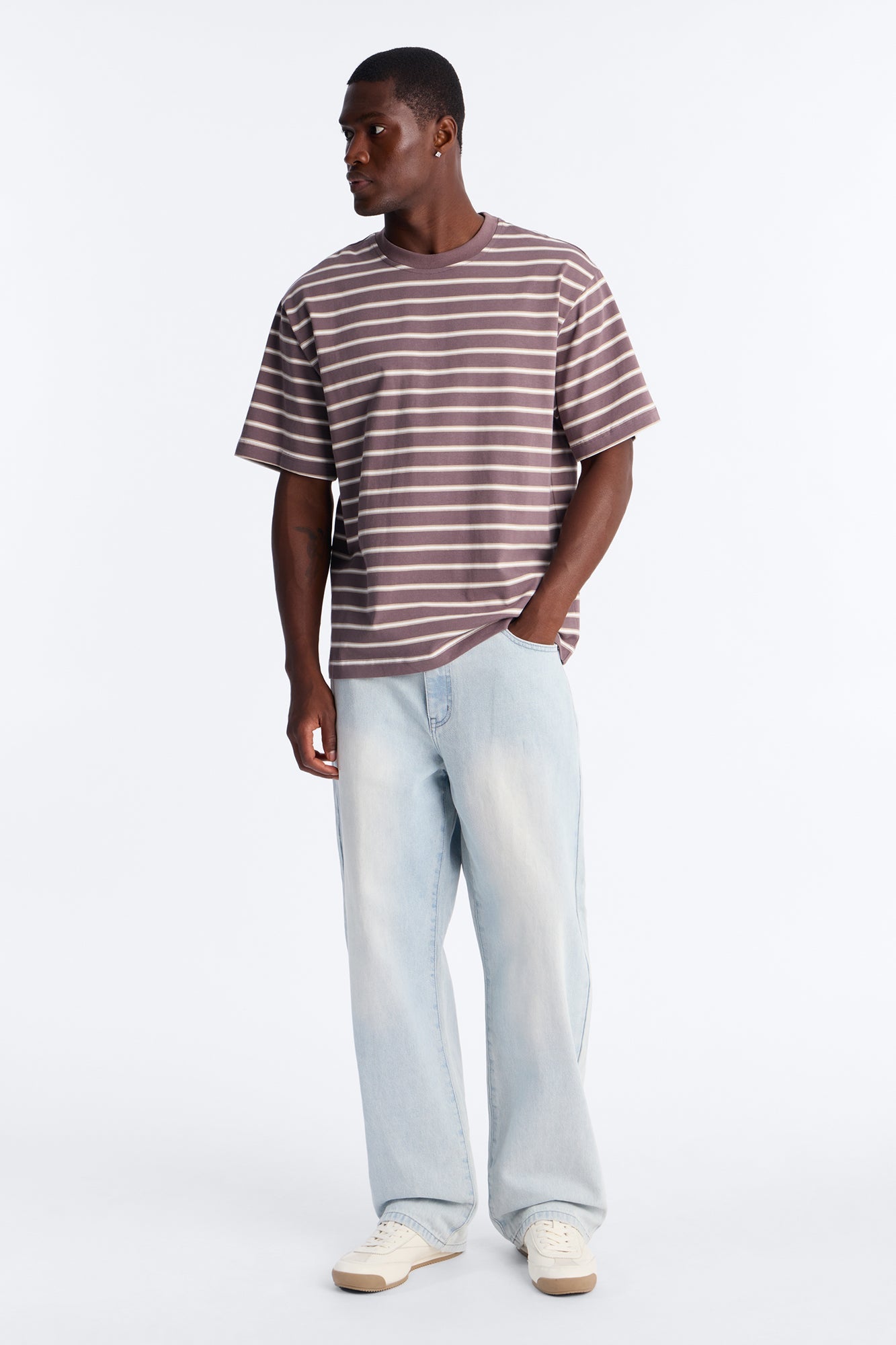 Levitt Stripe Relaxed Crewneck Tee - Purple/combo image 2