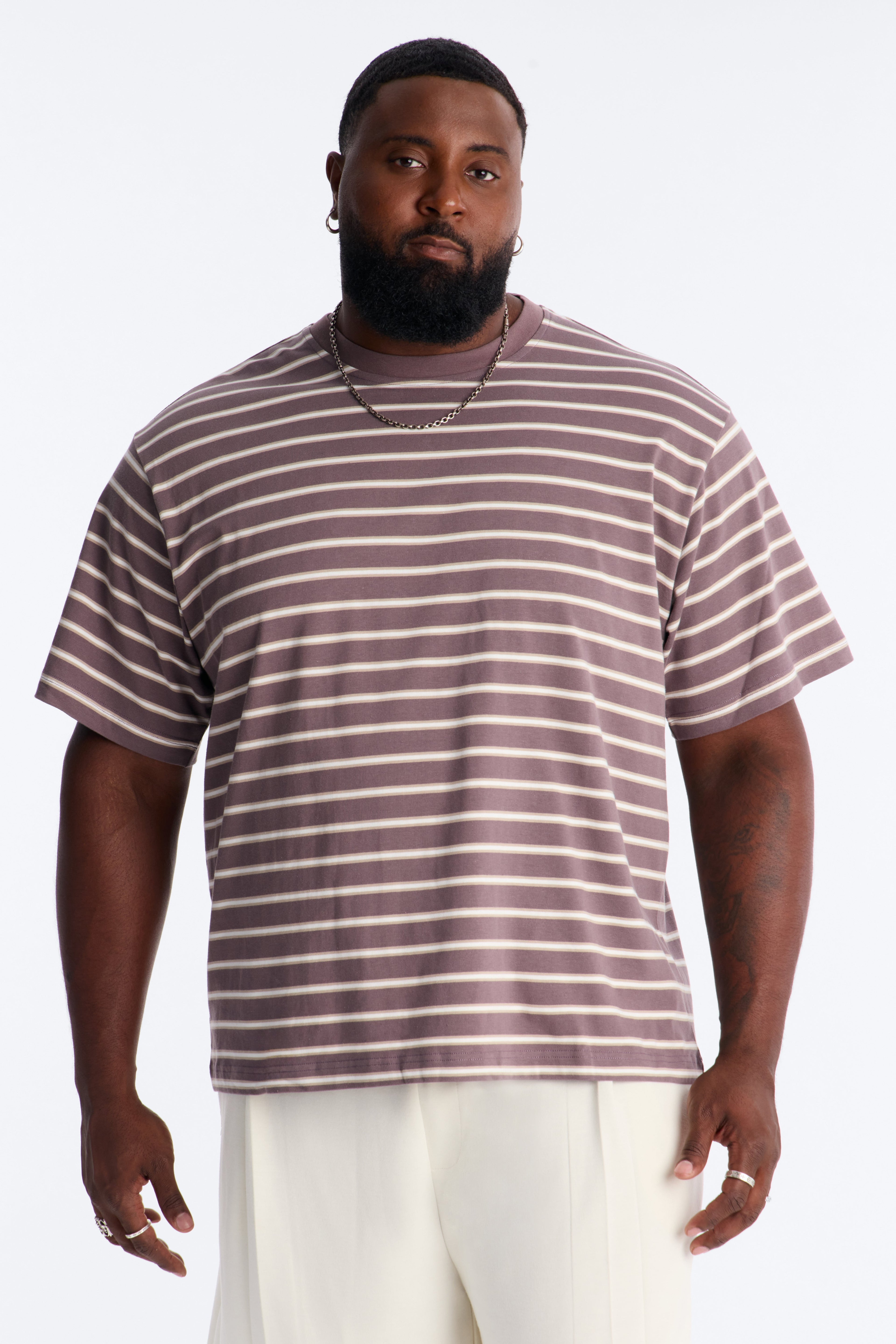 Levitt Stripe Relaxed Crewneck Tee - Purple/combo image 4