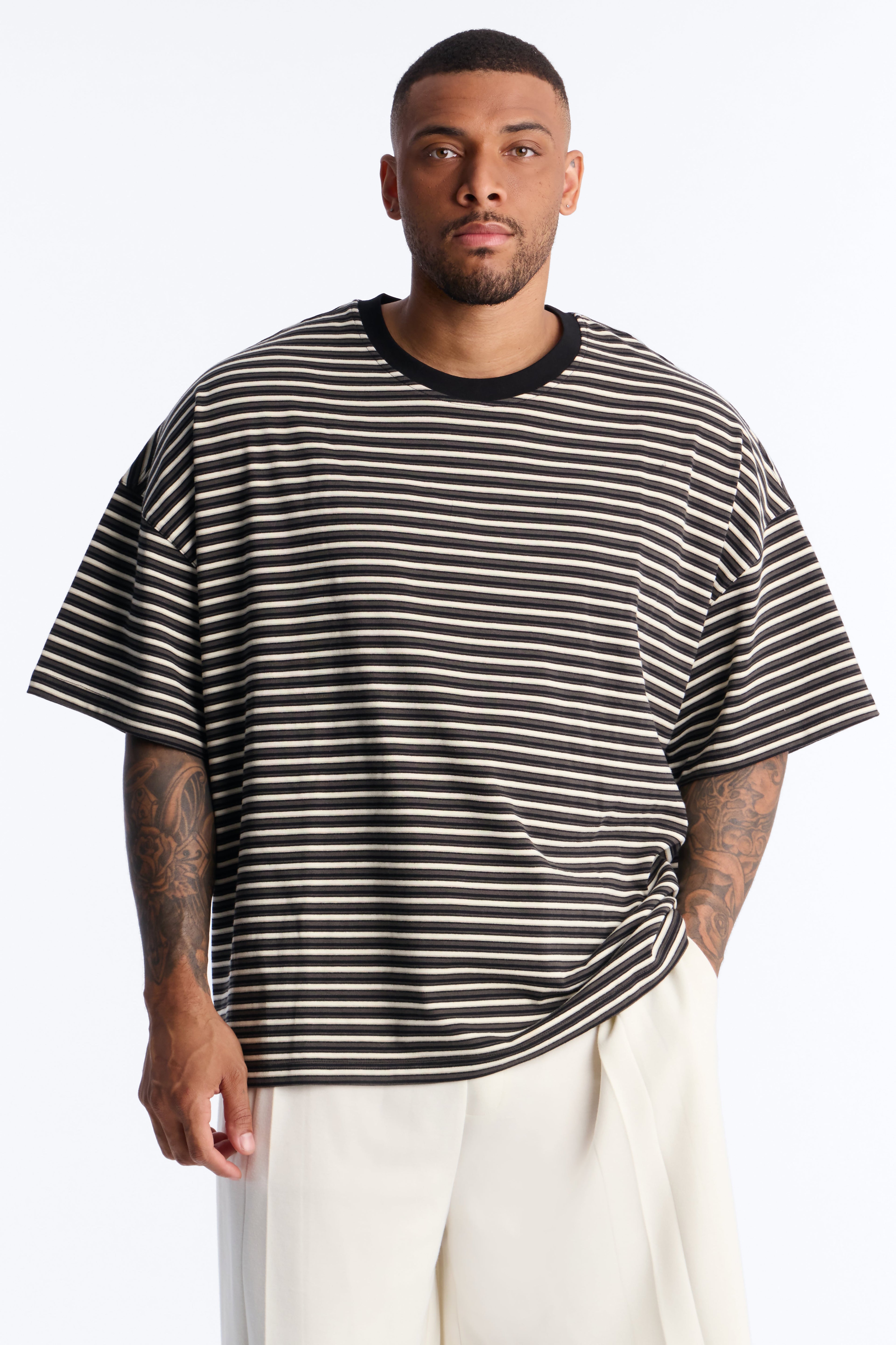 Tate Stripe Oversized Crewneck Tee - Black/combo