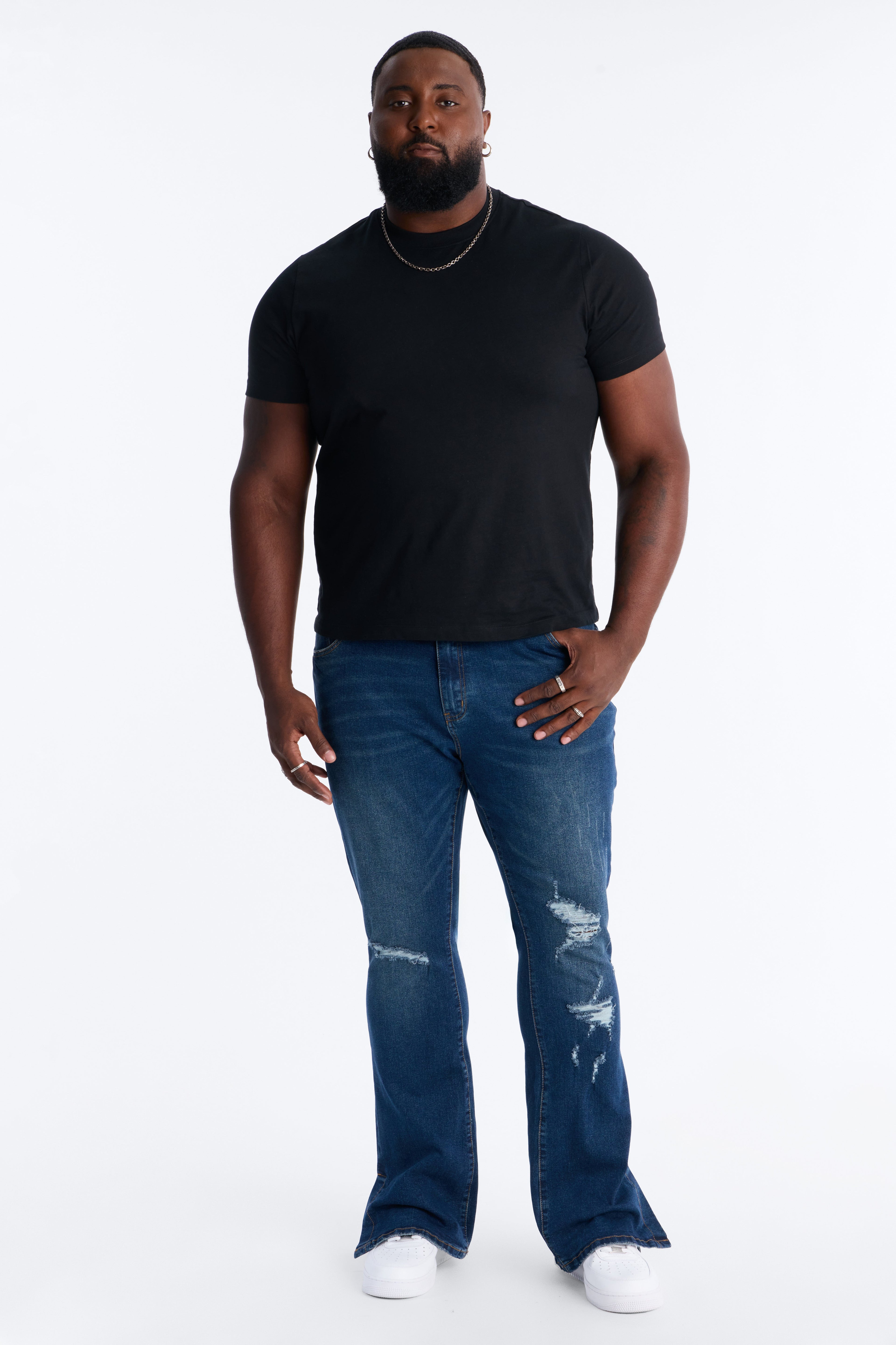 Stacked Skinny Flare Slit Dare Me Distressed Jean - Dark Wash