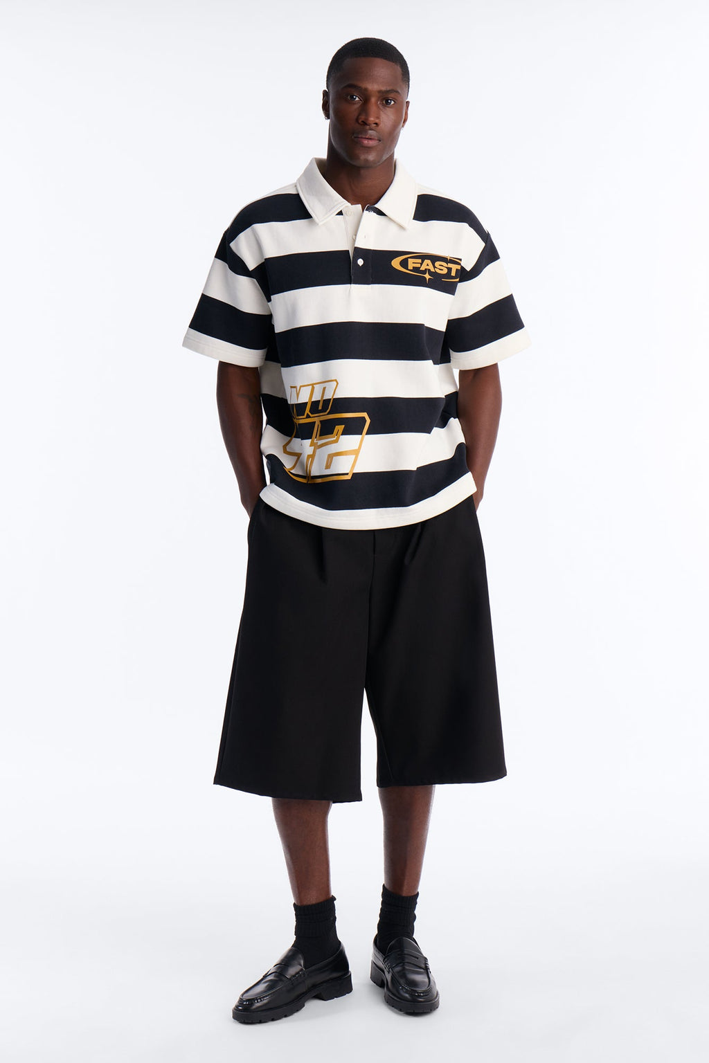 NO 42 Fast Stripe Fleece Polo - Black/combo image 2