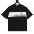 Prada Stripe-Panel Triangle Logo T-Shirt