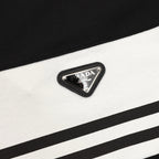 Prada Stripe-Panel Triangle Logo T-Shirt