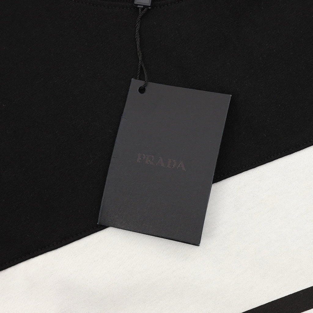 Prada Stripe-Panel Triangle Logo T-Shirt