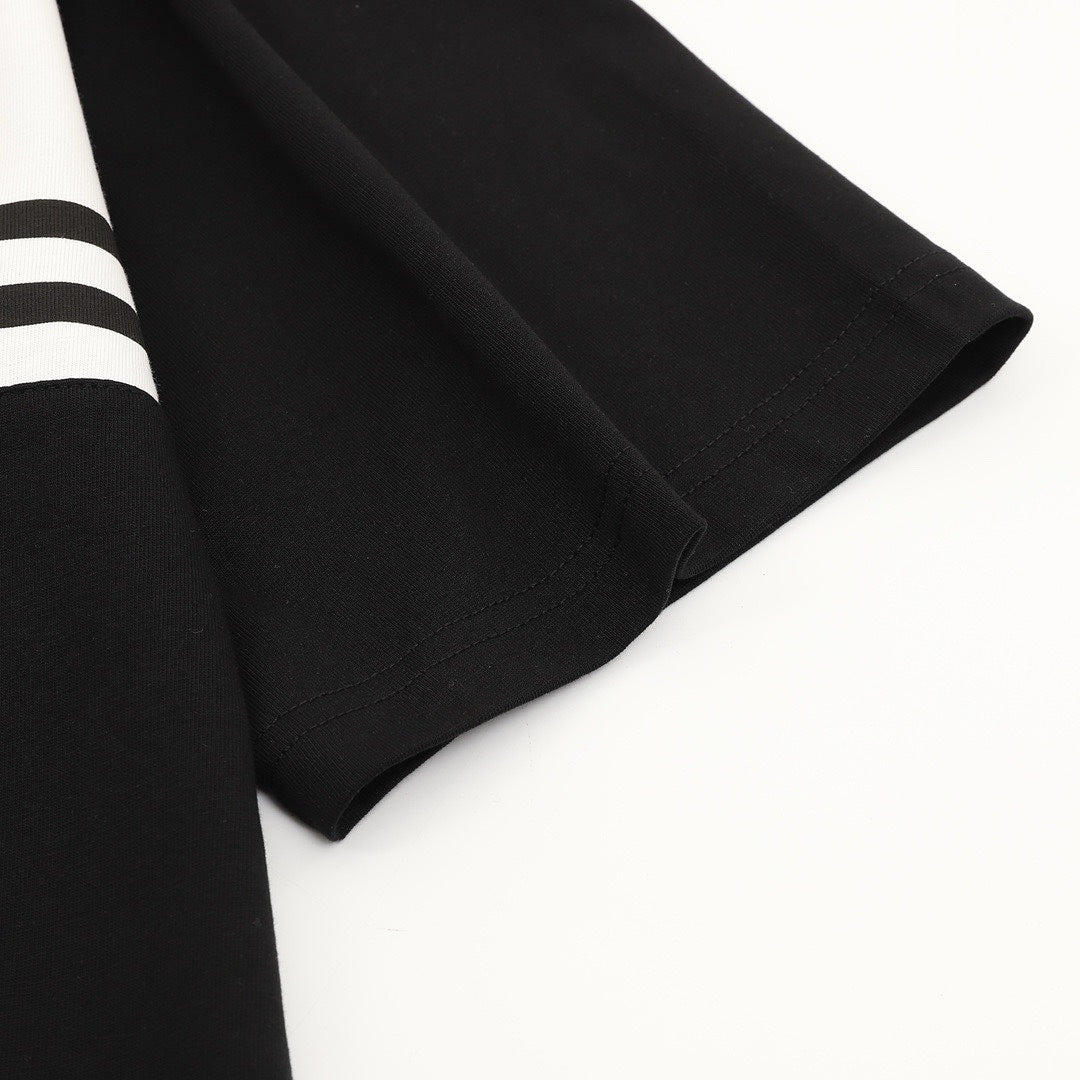 Prada Stripe-Panel Triangle Logo T-Shirt
