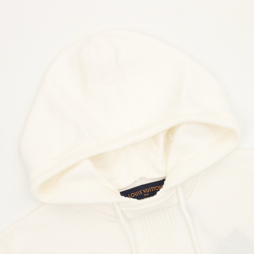 Louis Vuitton LV Leather Logo Knit Hoodie — Off White