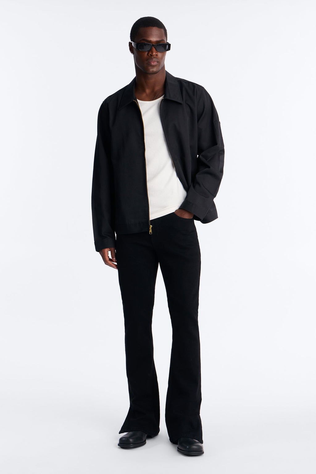 Upstanding Slit Stacked Skinny Flare Jean - Black image 2