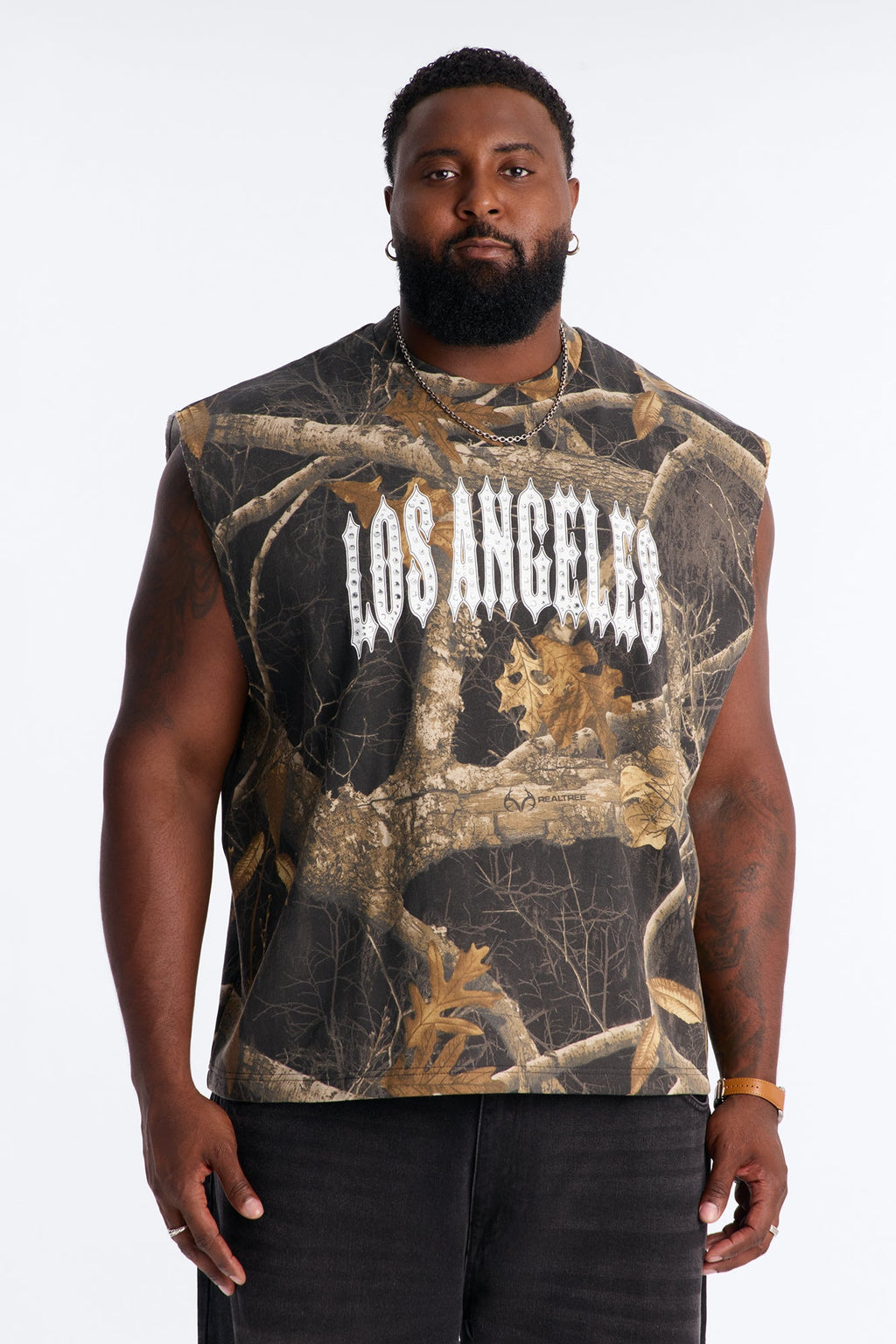 Real Tree Shadow Los Angeles Rhinestone Fleece Muscle Tee - Camouflage image 1