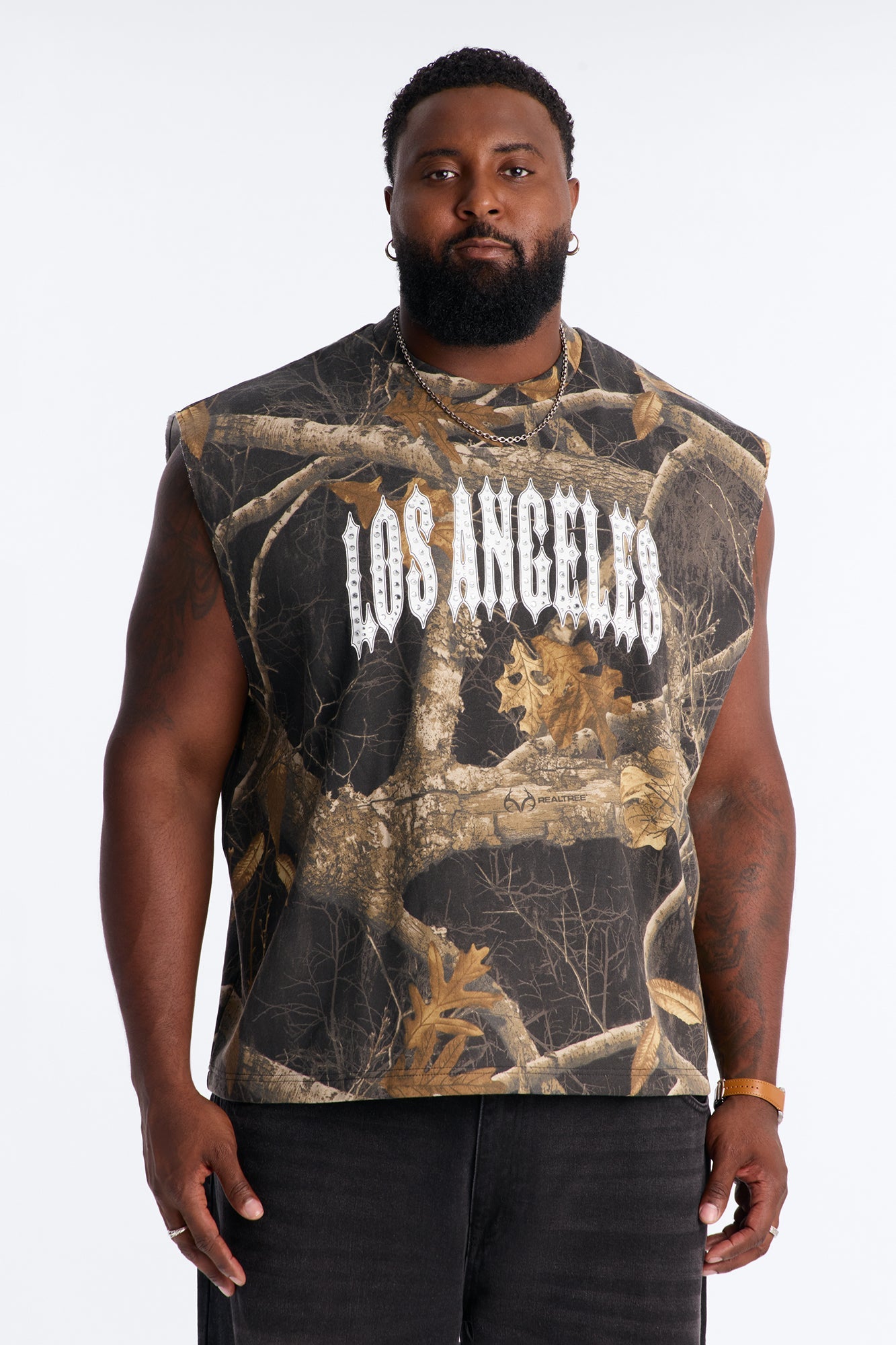 Real Tree Shadow Los Angeles Rhinestone Fleece Muscle Tee - Camouflage image 1