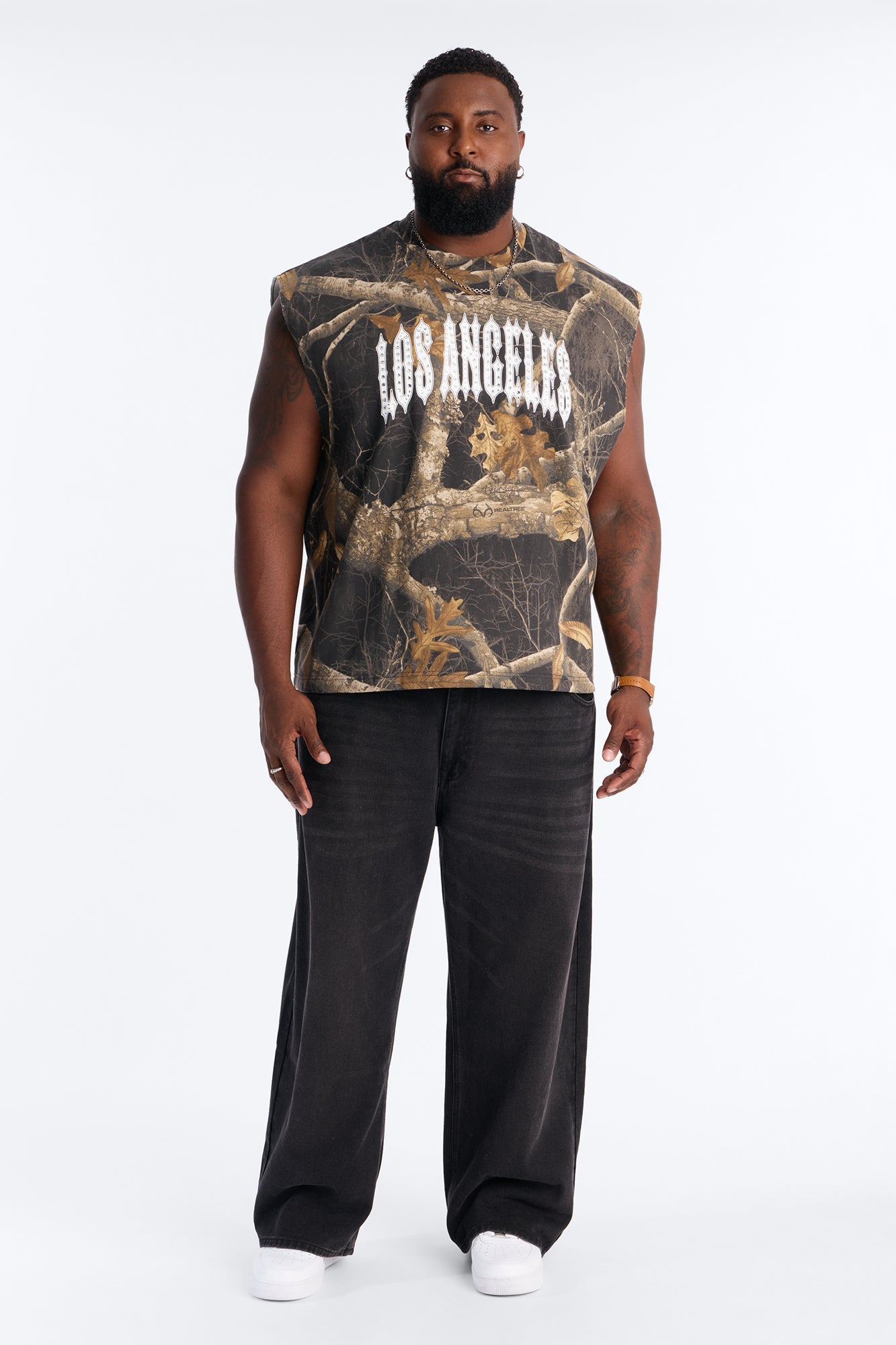 Real Tree Shadow Los Angeles Rhinestone Fleece Muscle Tee - Camouflage image 2