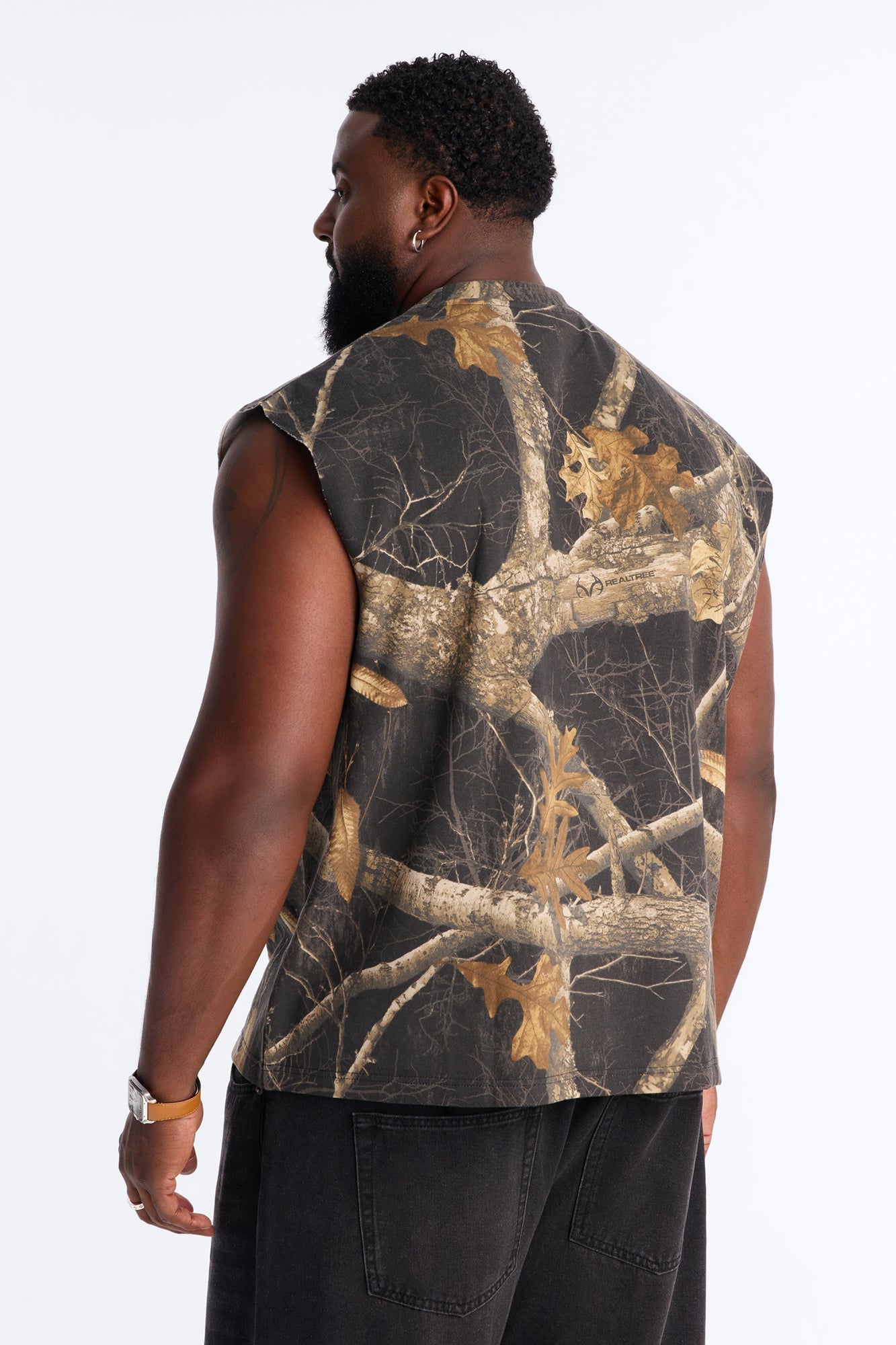 Real Tree Shadow Los Angeles Rhinestone Fleece Muscle Tee - Camouflage image 3