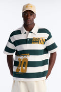 Racing Society Stripe Short Sleeve Fleece Polo - Green/combo image 1