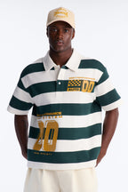 Racing Society Stripe Short Sleeve Fleece Polo - Green/combo image 1