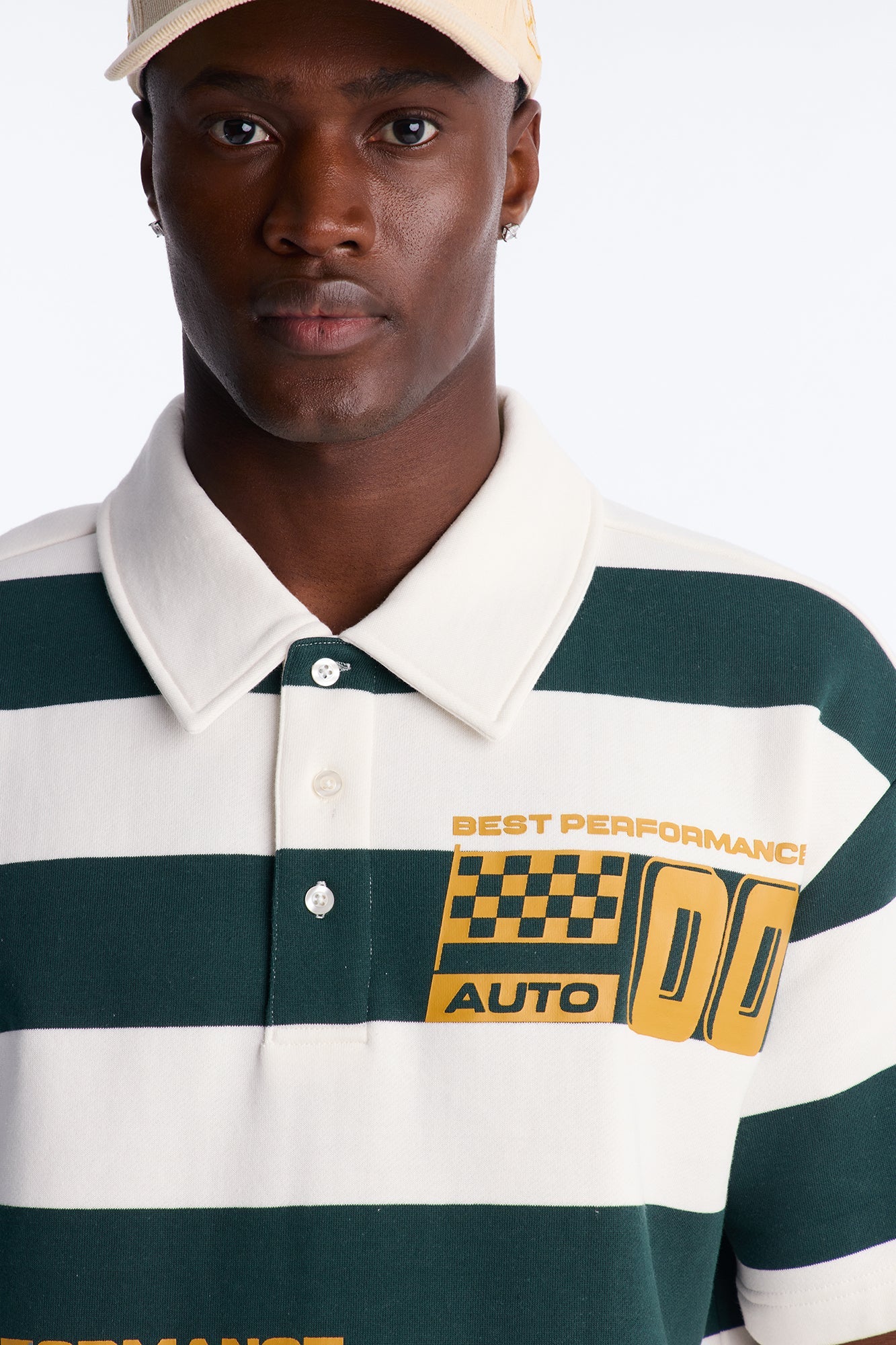 Racing Society Stripe Short Sleeve Fleece Polo - Green/combo image 3