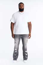 Cuff Me Stacked Skinny Flared Jeans - Grey image 1
