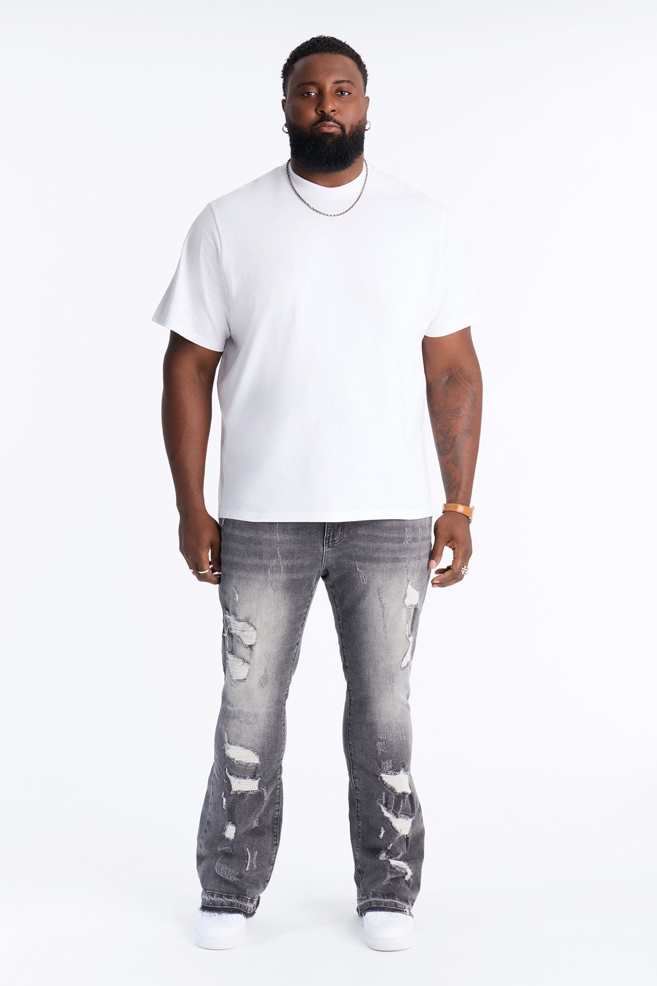 Cuff Me Stacked Skinny Flared Jeans - Grey image 1