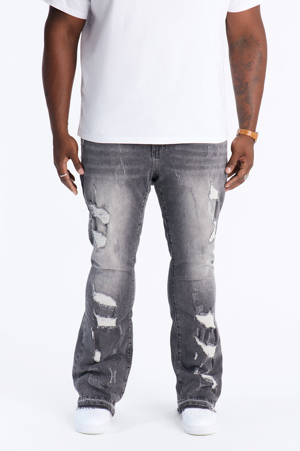 Cuff Me Stacked Skinny Flared Jeans - Grey image 2