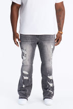 Cuff Me Stacked Skinny Flared Jeans - Grey image 2