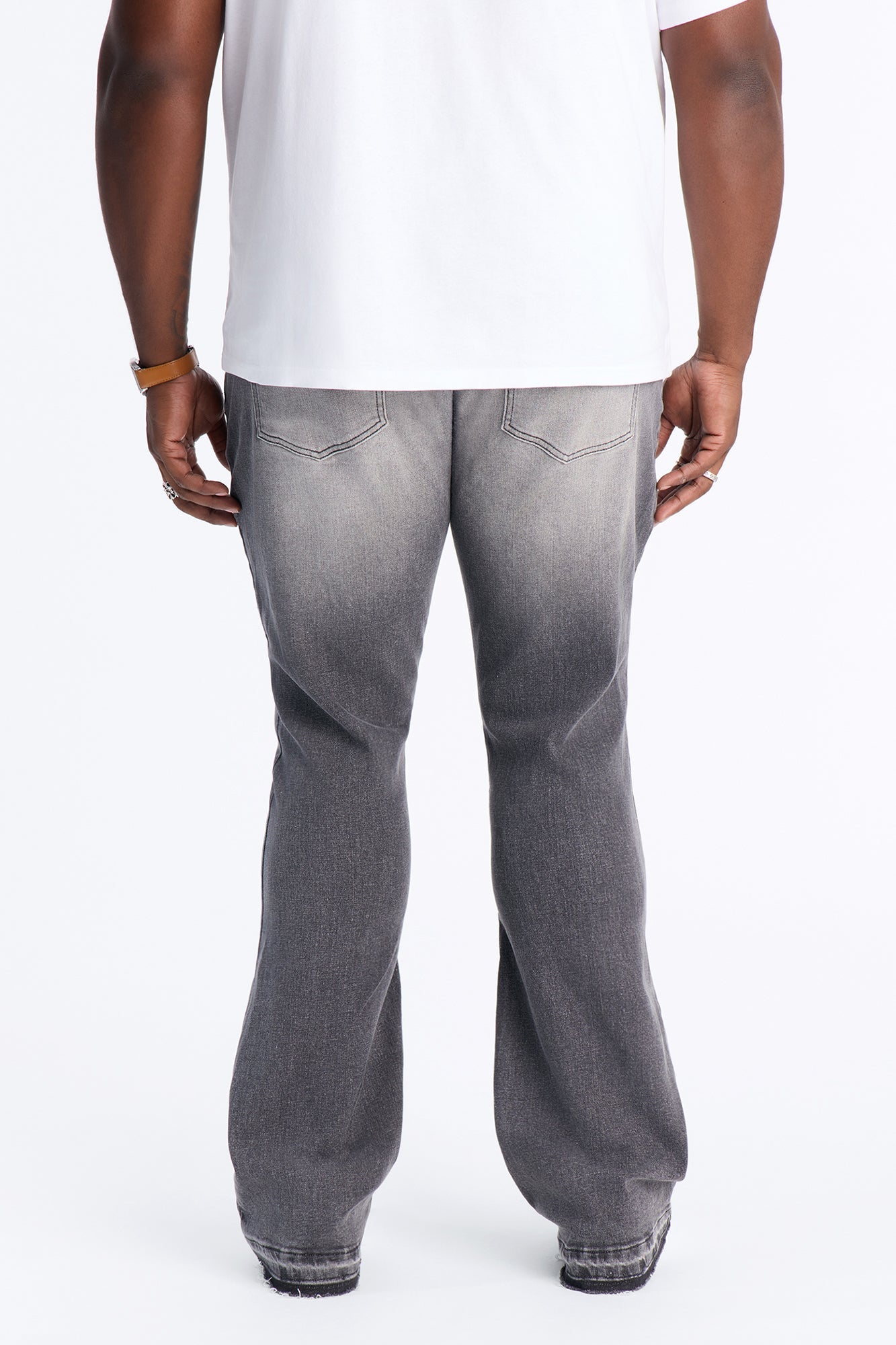 Cuff Me Stacked Skinny Flared Jeans - Grey image 3