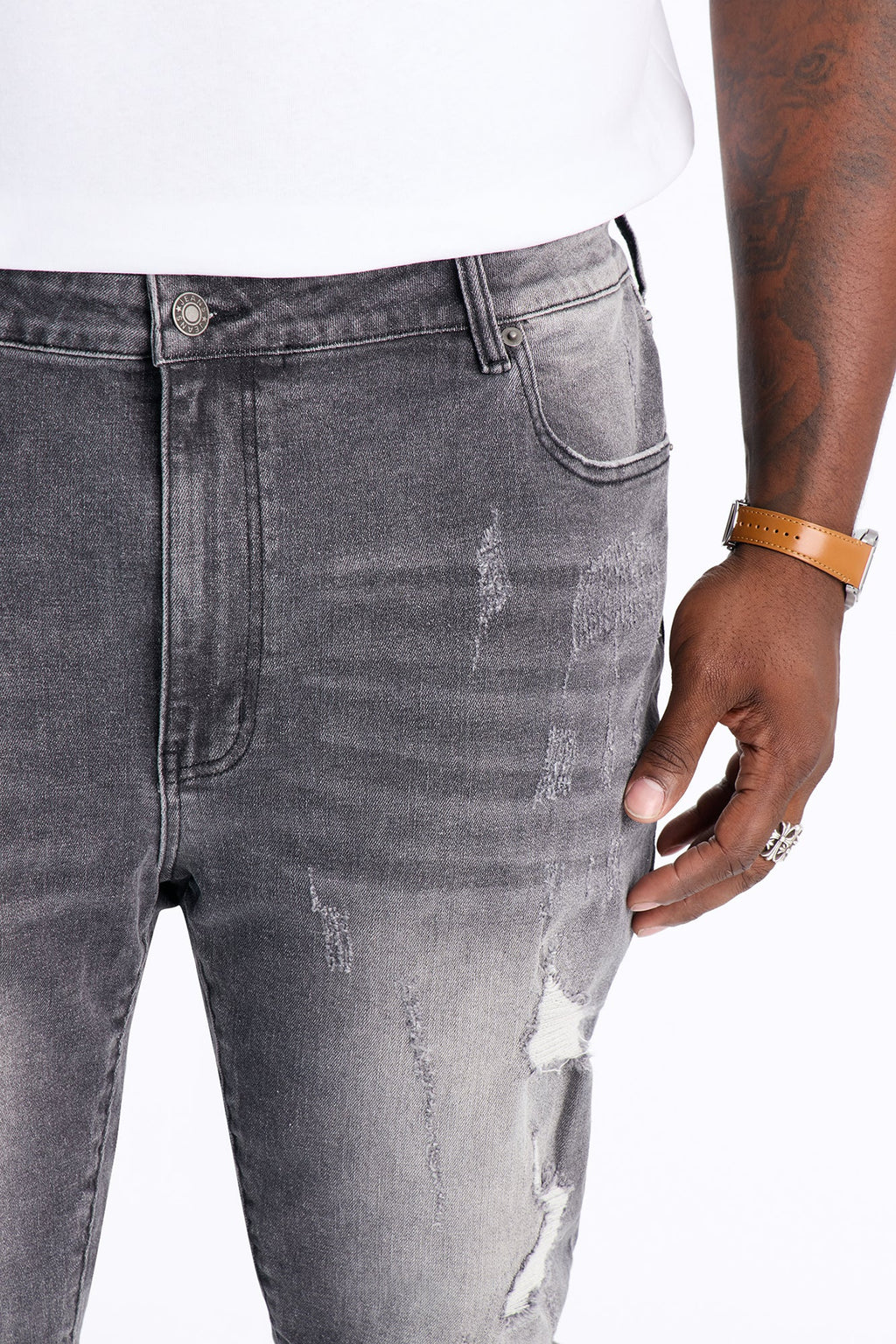 Cuff Me Stacked Skinny Flared Jeans - Grey image 4
