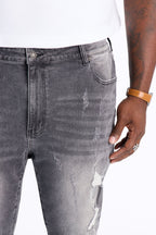 Cuff Me Stacked Skinny Flared Jeans - Grey image 4