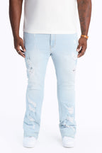 Cuff Me Stacked Skinny Flared Jeans - Light Blue Wash image 1