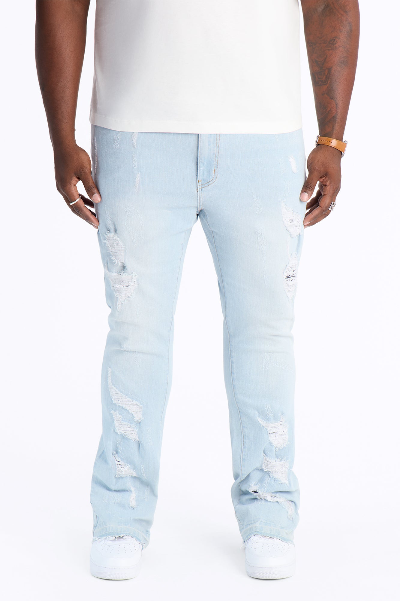 Cuff Me Stacked Skinny Flared Jeans - Light Blue Wash image 1