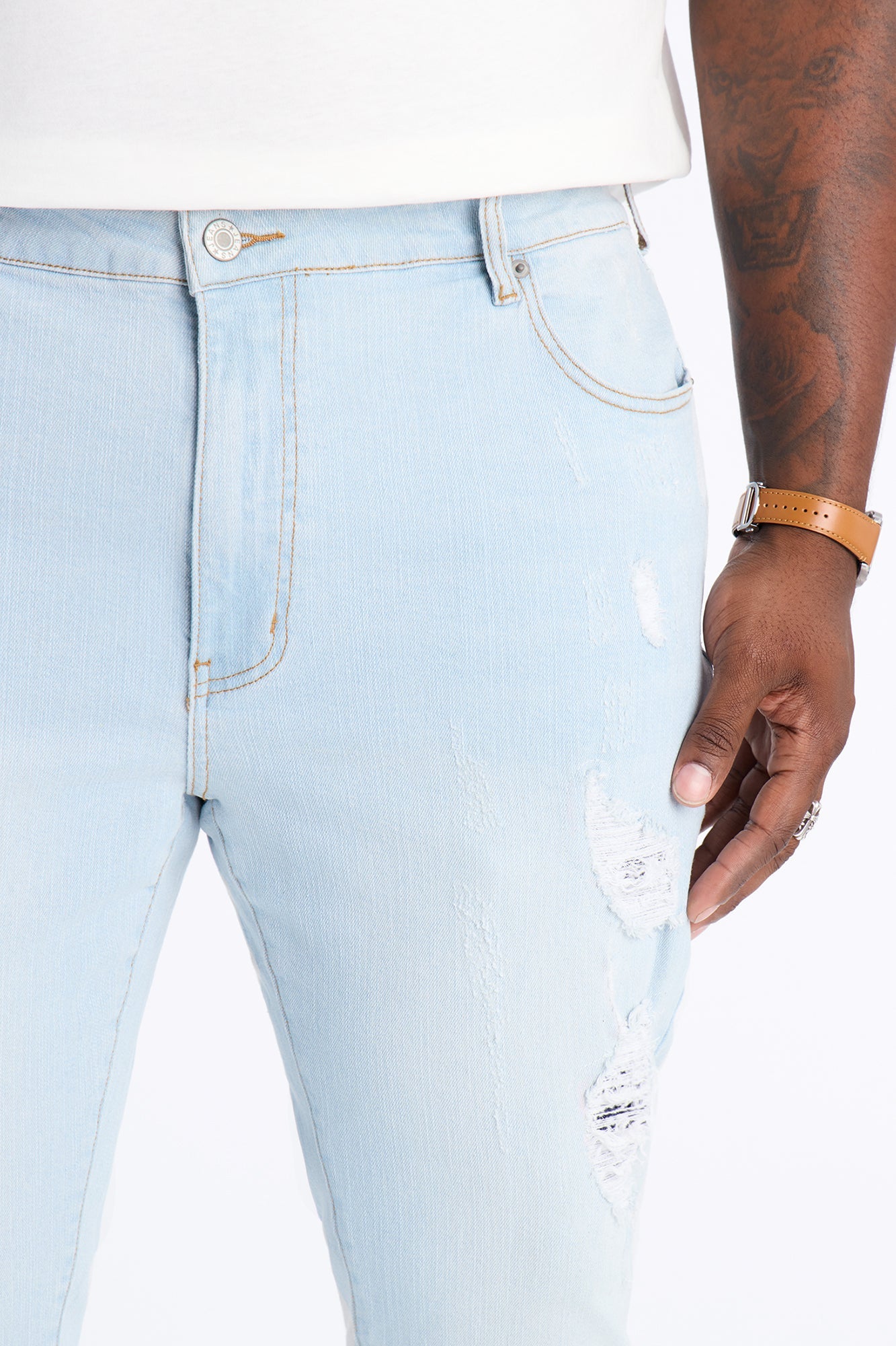 Cuff Me Stacked Skinny Flared Jeans - Light Blue Wash image 4