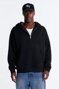 Tyson Oversized Heavyweight Quarter Zip Hoodie - Black