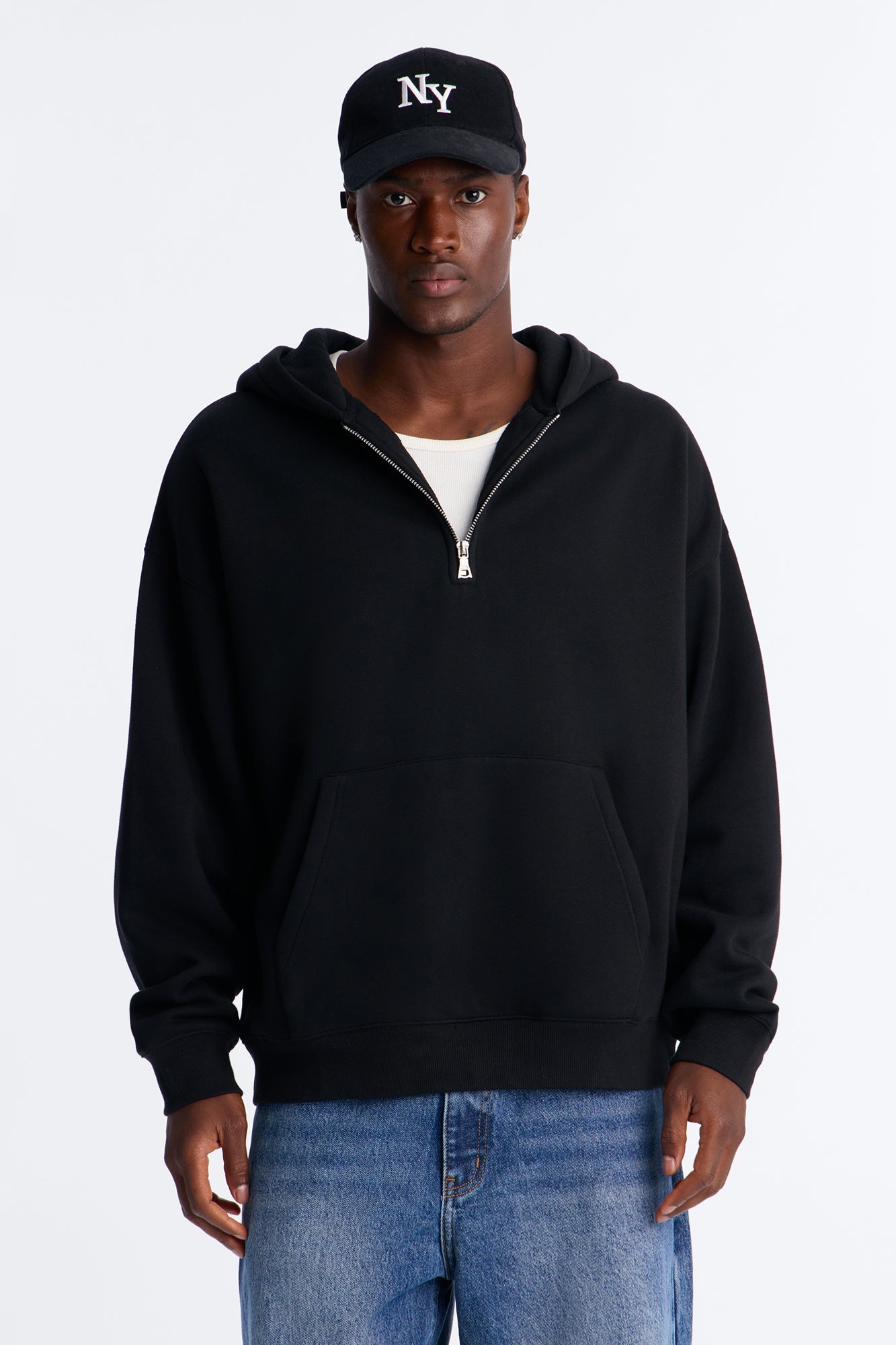 Tyson Oversized Heavyweight Quarter Zip Hoodie - Black